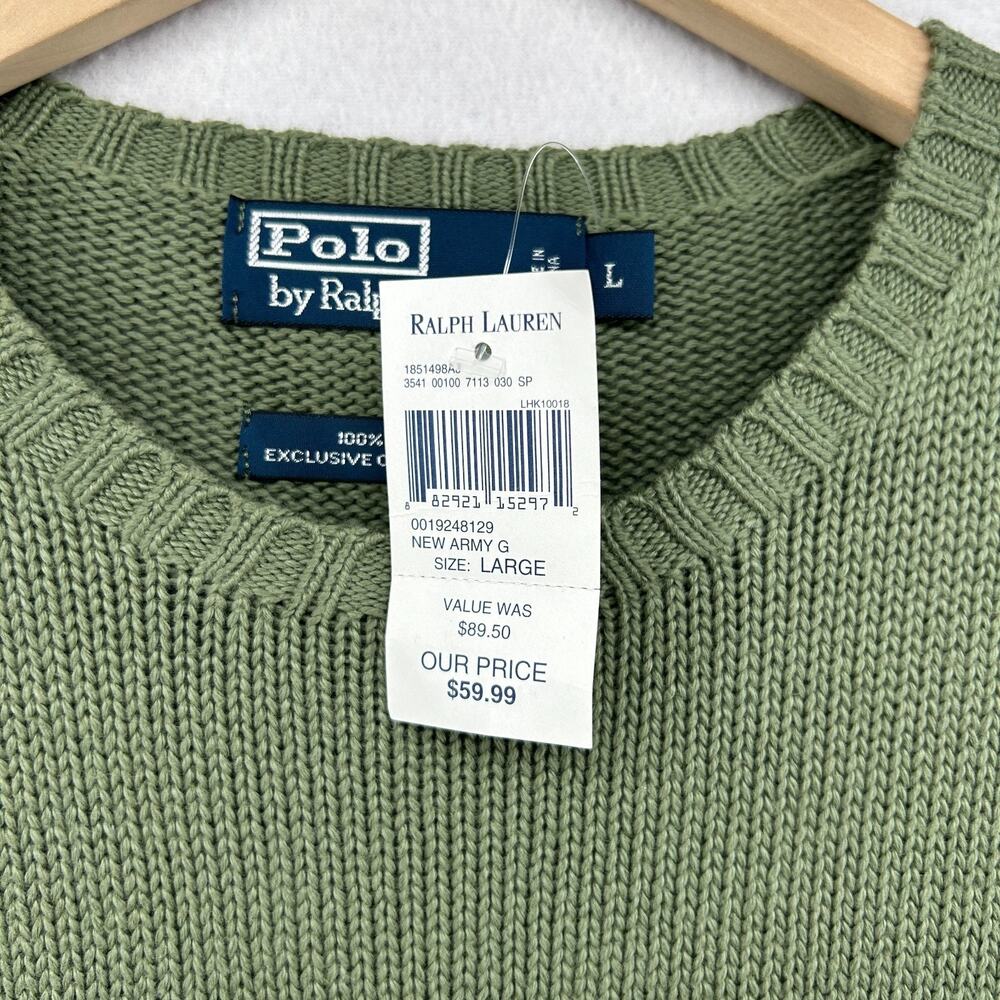 POLO RALPH LAUREN Sweater Mens L Iconic Crew Neck Jumper Pullover Green NEW - Picture 2 of 9